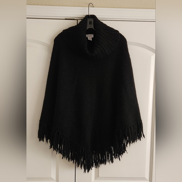 LOFT Sweaters - Vintage Black Fisherman Turtlneck Poncho/ Cape